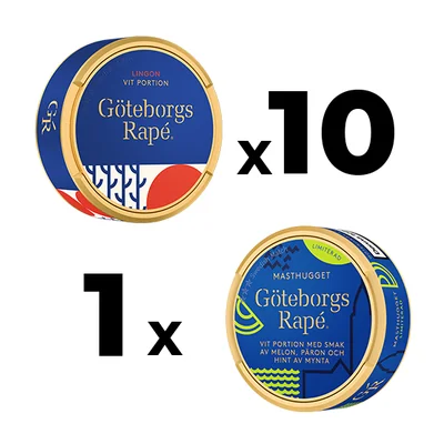 10 Göteborgs Rapé Lingon White Portionssnus + 1 Göteborgs Rapé Masthugget Mixpack