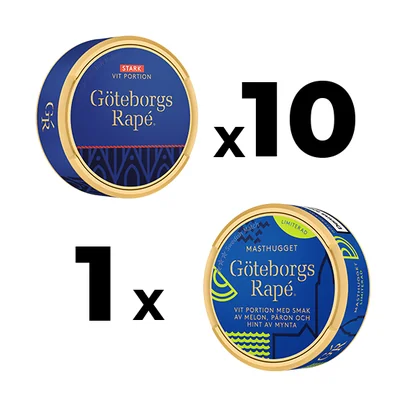 10 Göteborgs Rapé White Portion Strong  + 1 Göteborgs Rapé Masthugget Mixpack